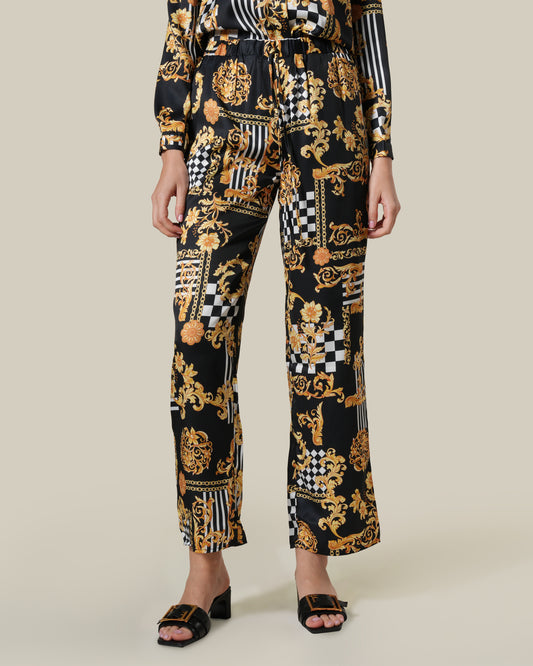 Geometric Baroque Printed Wide Leg Pants