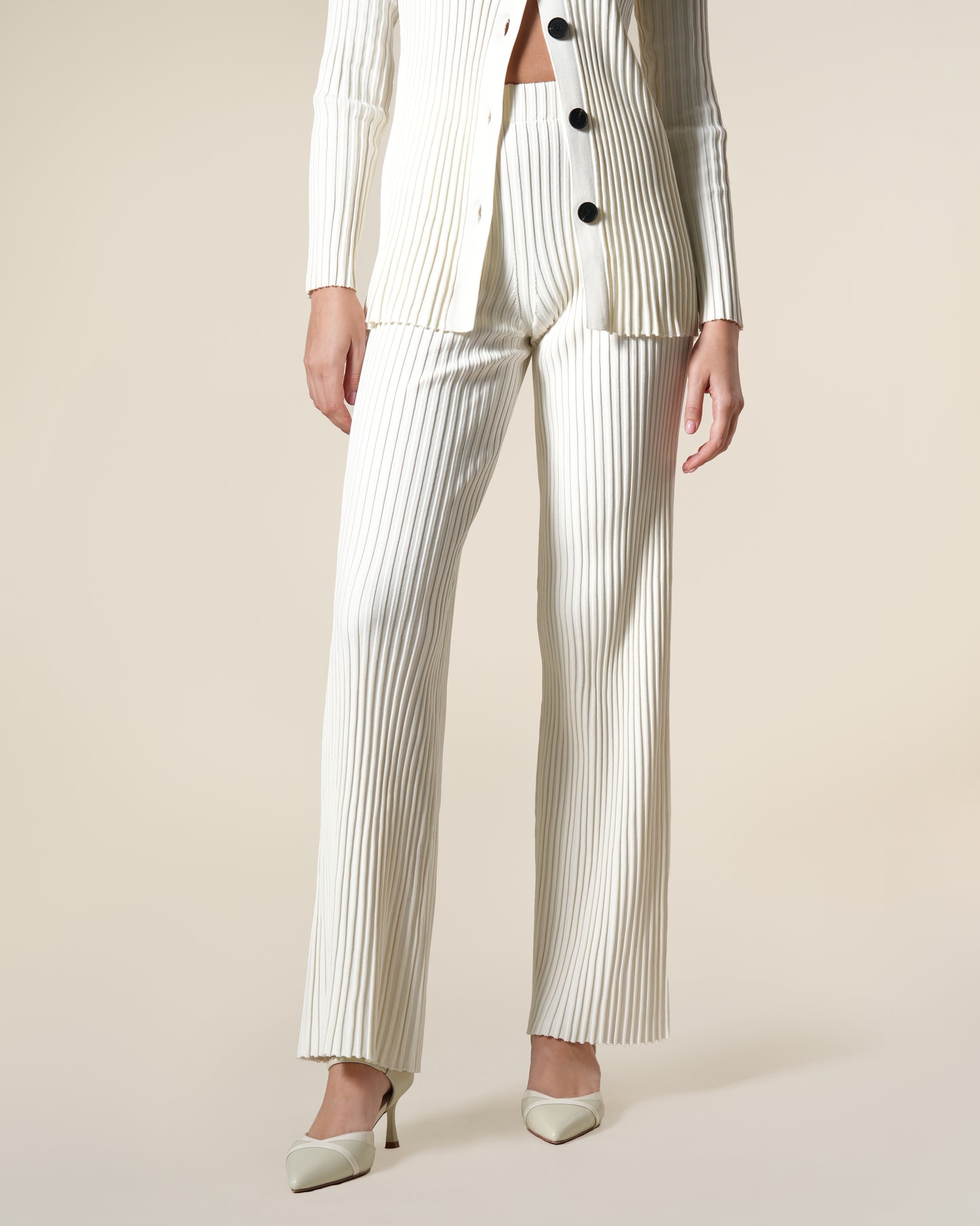 Rib-Knit Straight Leg Trousers