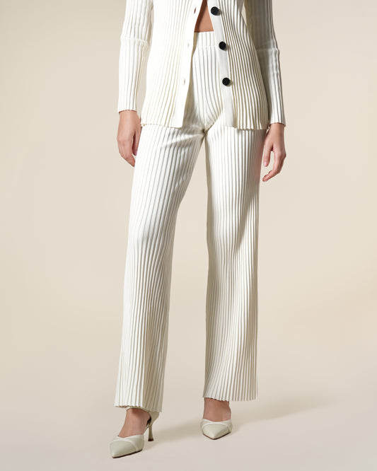 Rib-Knit Straight Leg Trousers