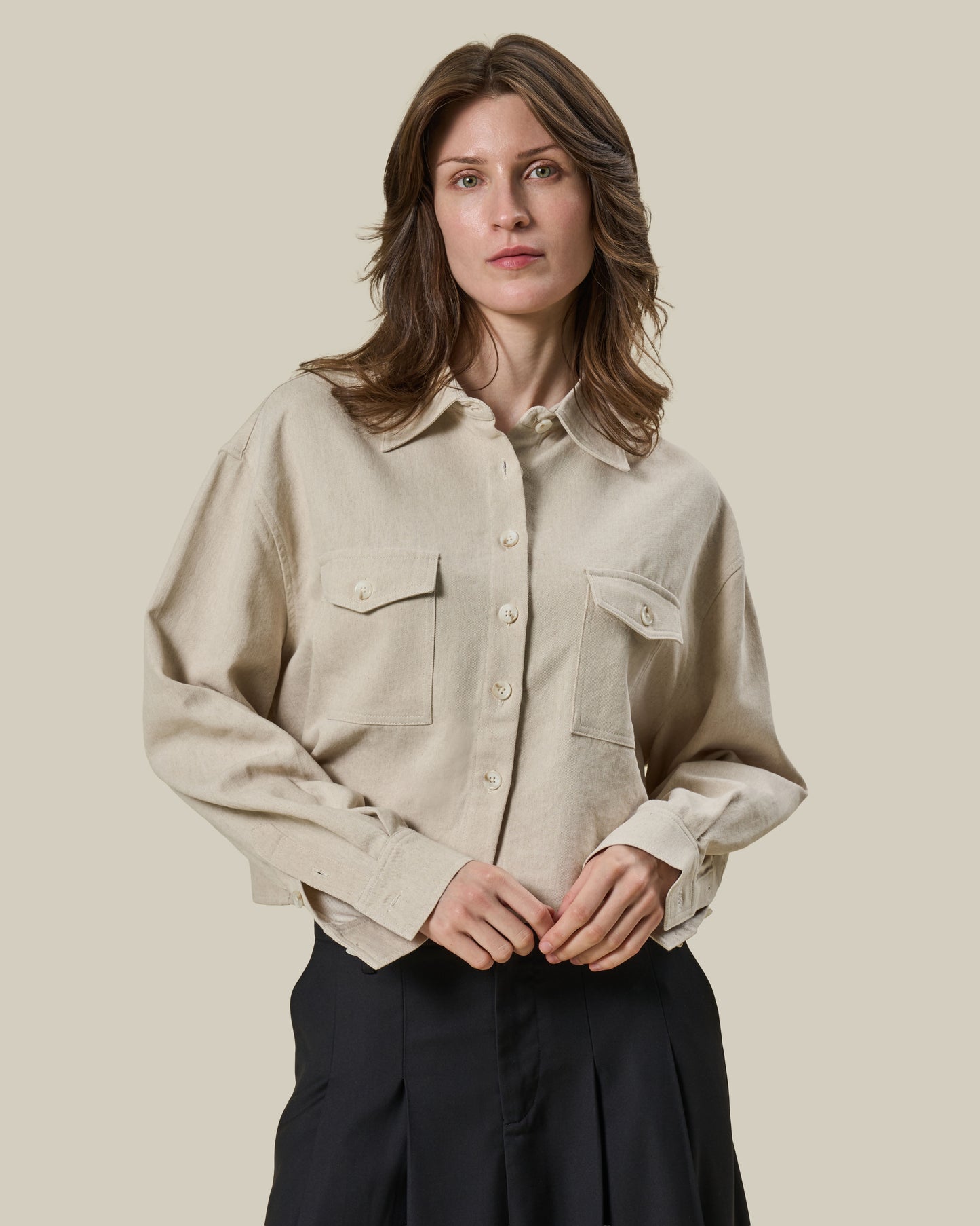Sand Utility Cropped Shirt