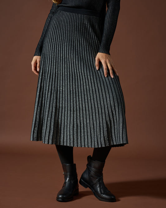 Midnight Shimmer Pleated Midi Skirt