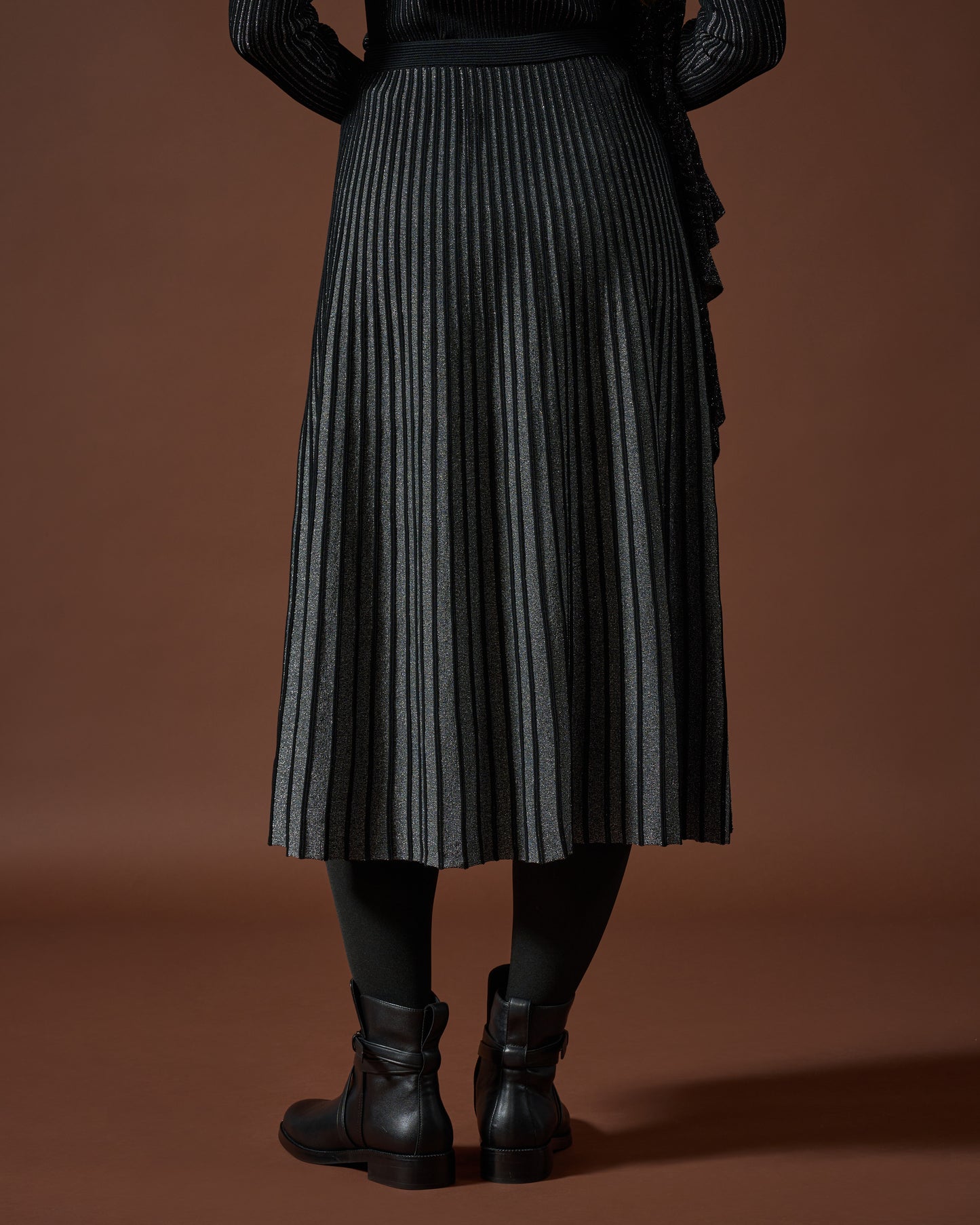 Midnight Shimmer Pleated Midi Skirt