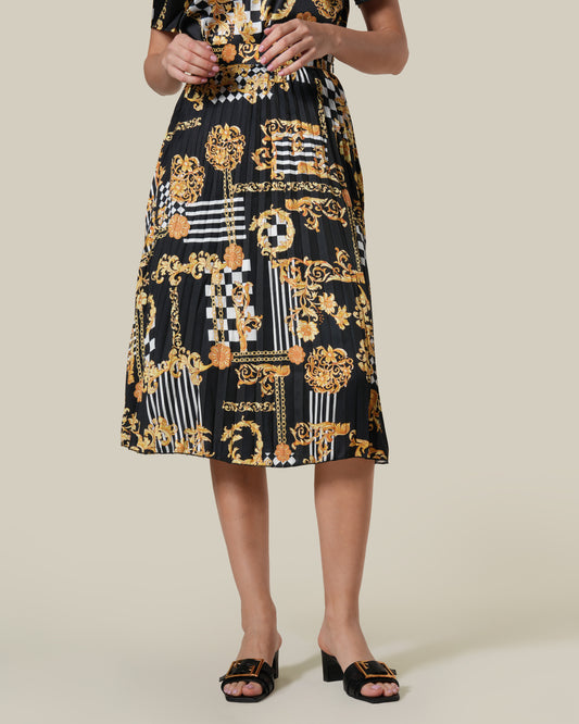 Geometric Baroque Print Midi Skirt