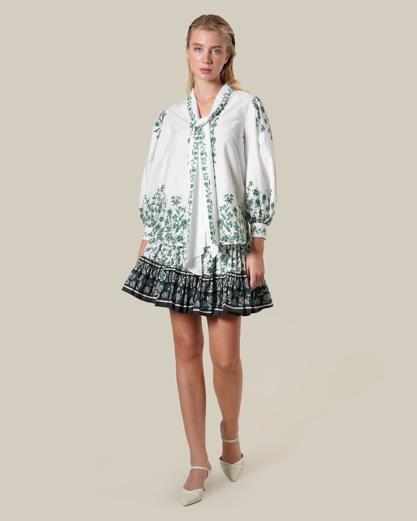 Self-tie Ditsy Floral Print Shirt