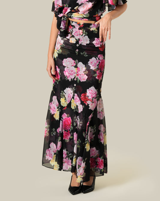 Floral Sheer Effect Maxi Skirt