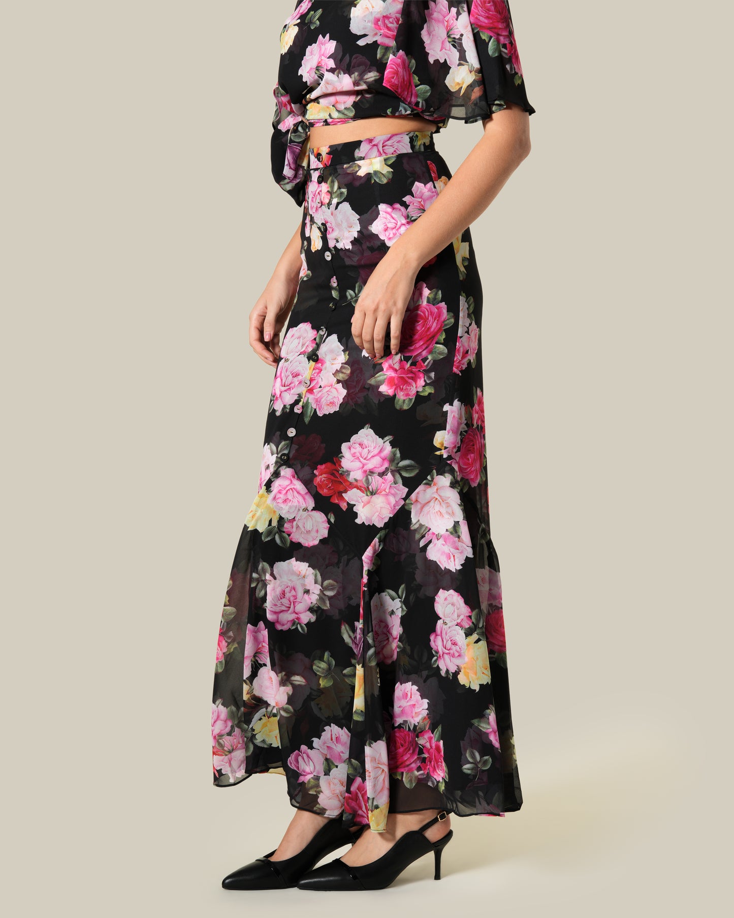 Floral Sheer Effect Maxi Skirt