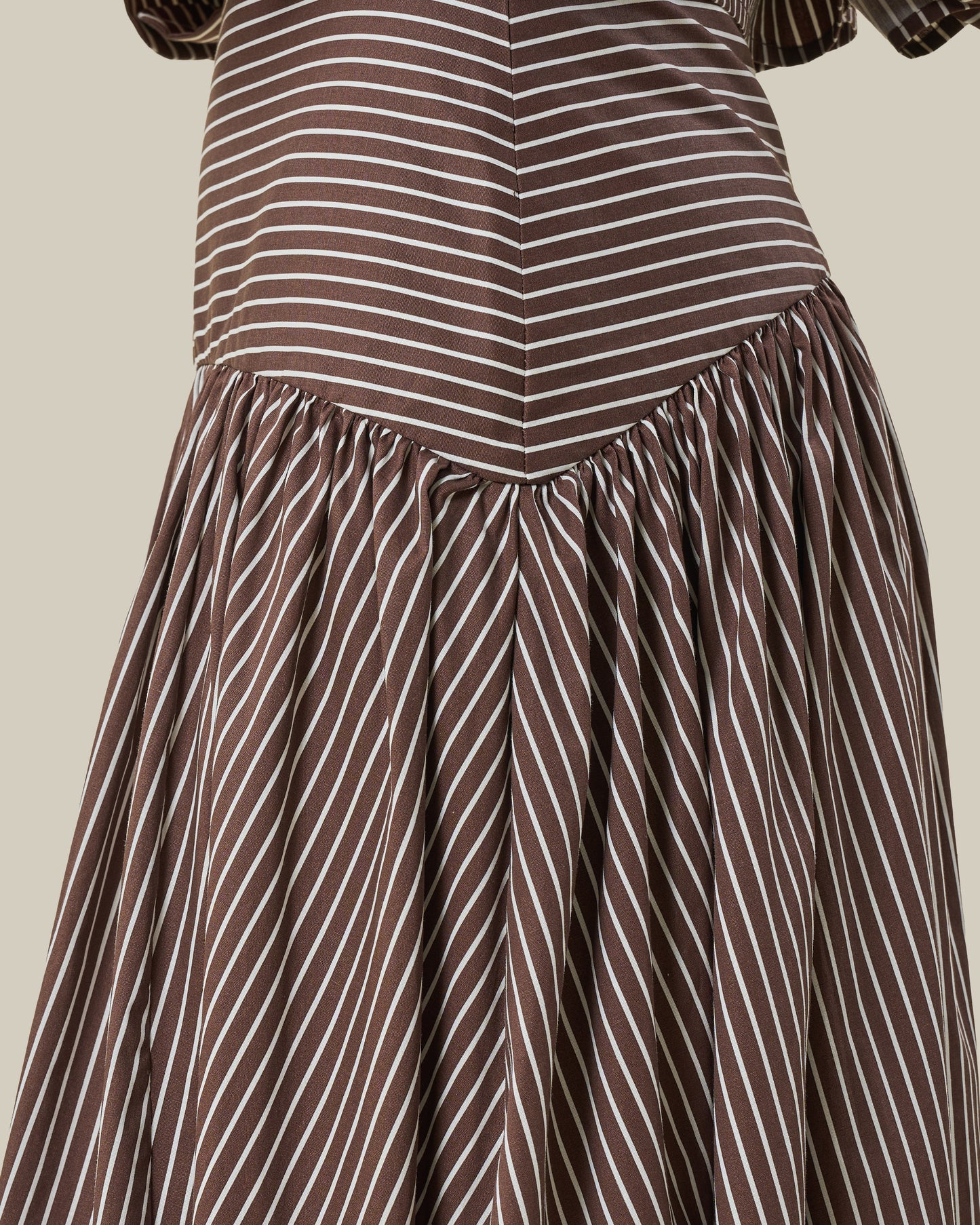 Brown Striped Drop-Yoke Maxi Skirt