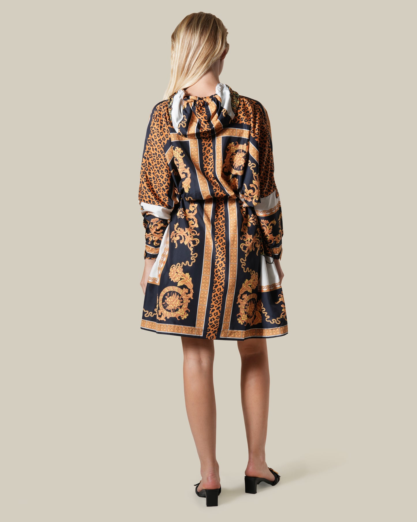 Hooded Leopard Baroque Print Raincoat