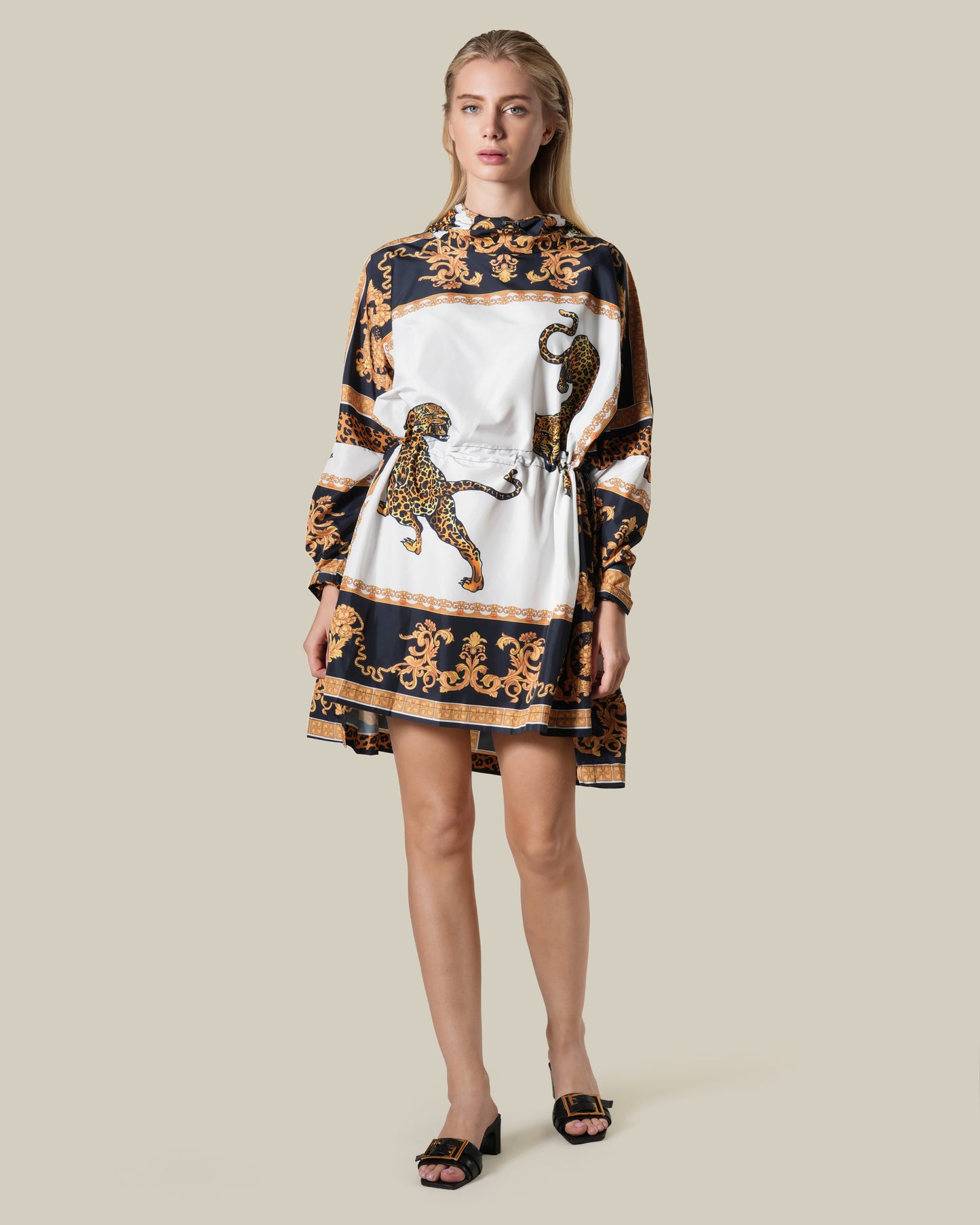Hooded Leopard Baroque Print Raincoat