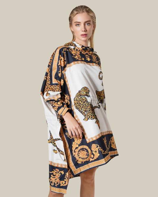Hooded Leopard Baroque Print Raincoat