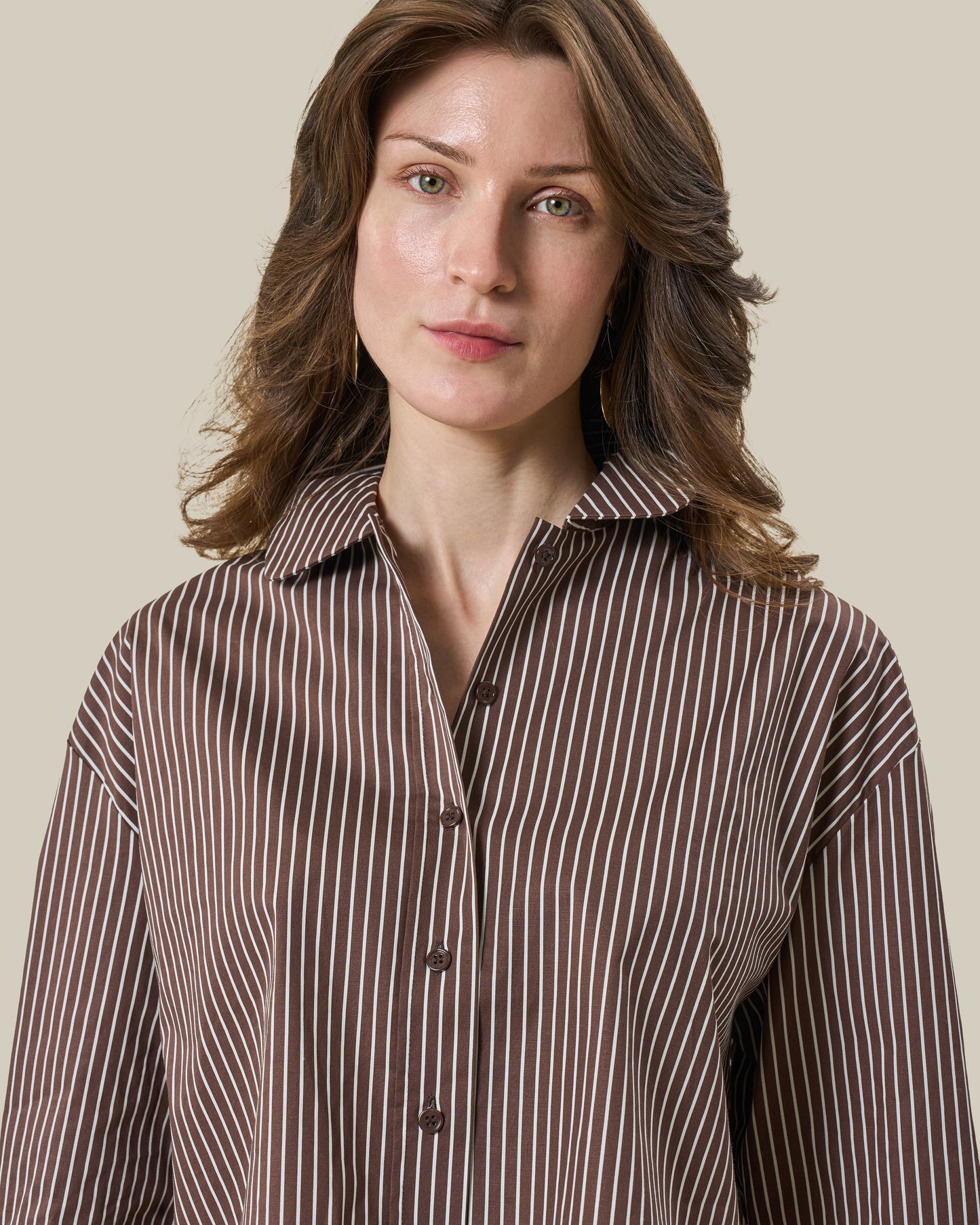 Brown Striped Cropped Shirt