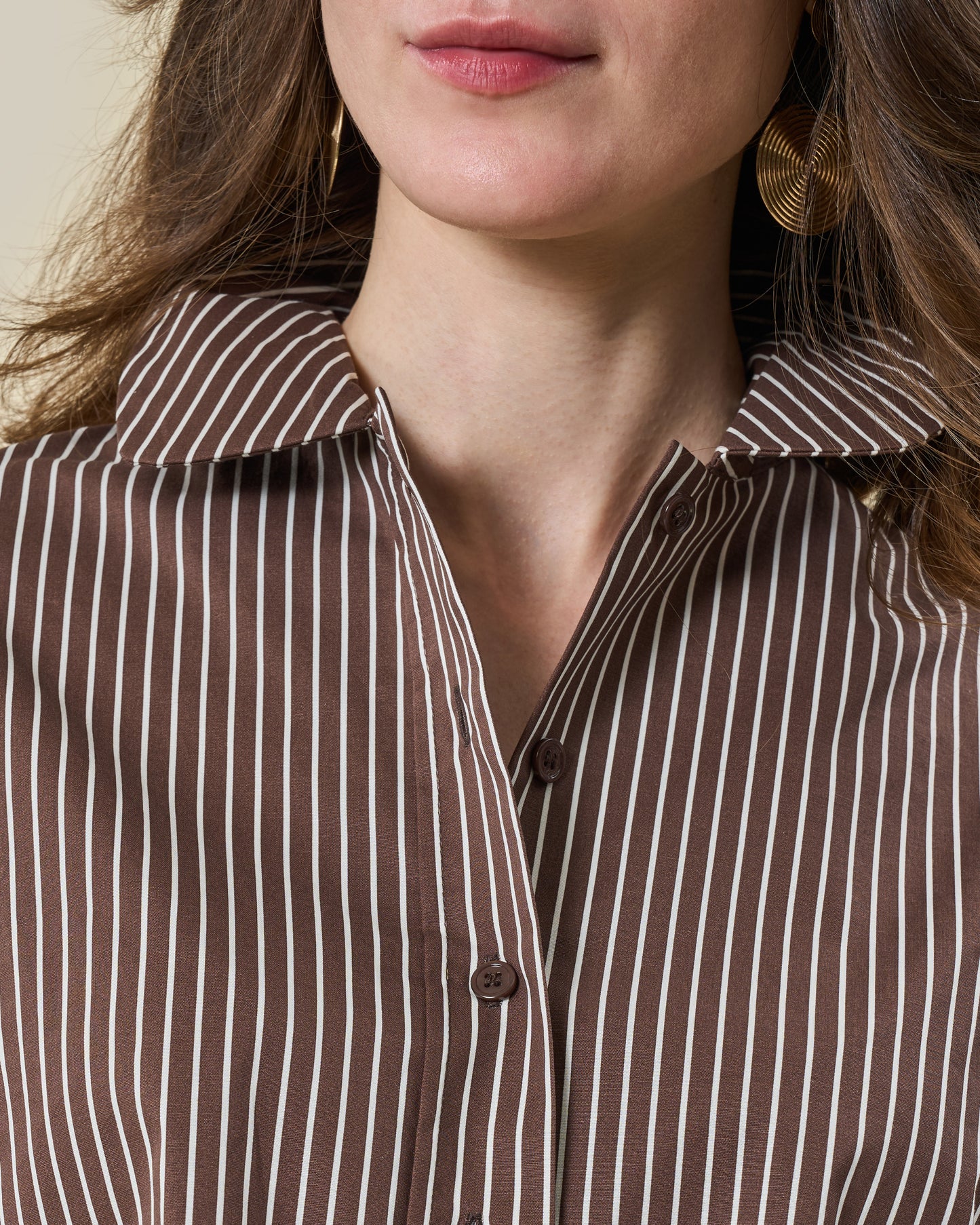 Brown Striped Cropped Shirt