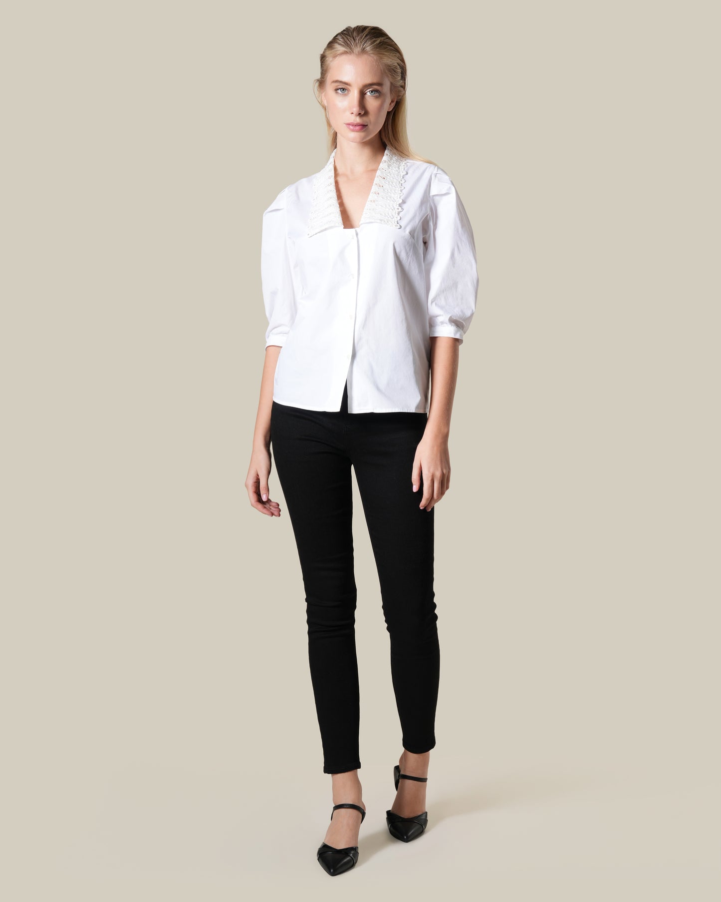 White Lace Collar Poplin Shirt