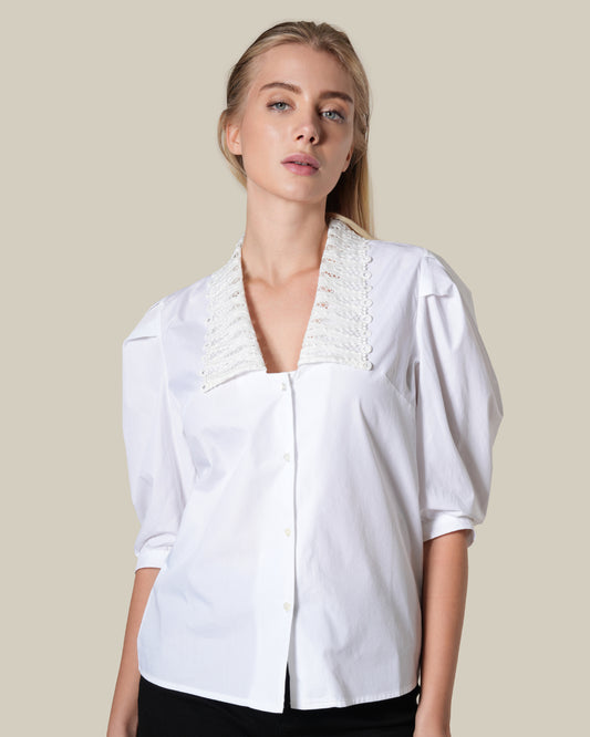 White Lace Collar Poplin Shirt
