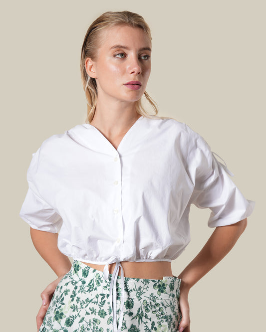 White Cotton Drawstring Top