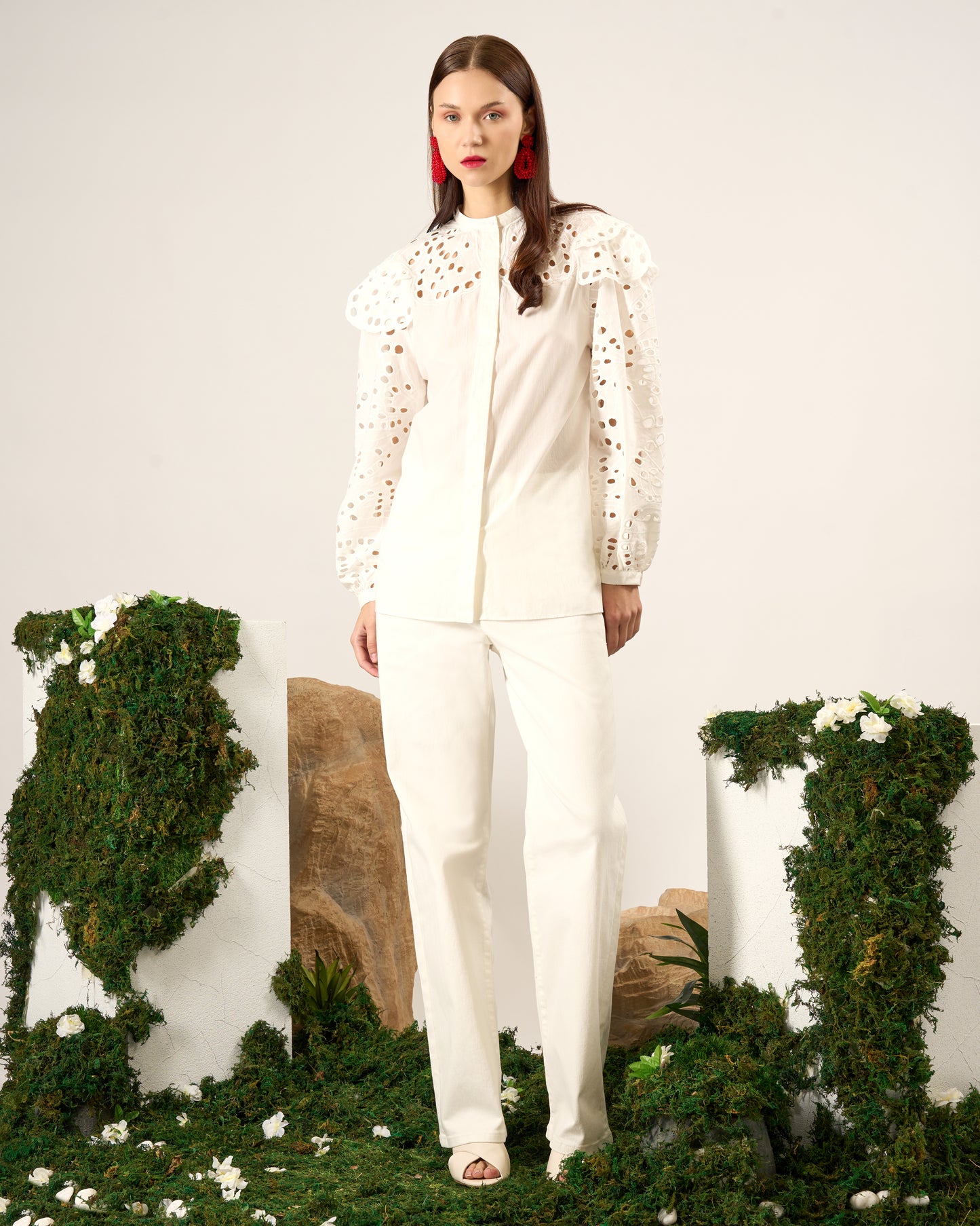 Embroidered Ruffle Blouse