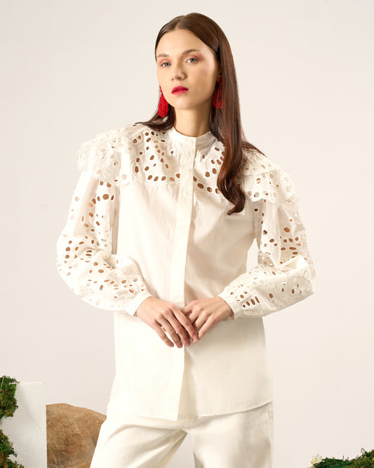 Embroidered Ruffle Blouse