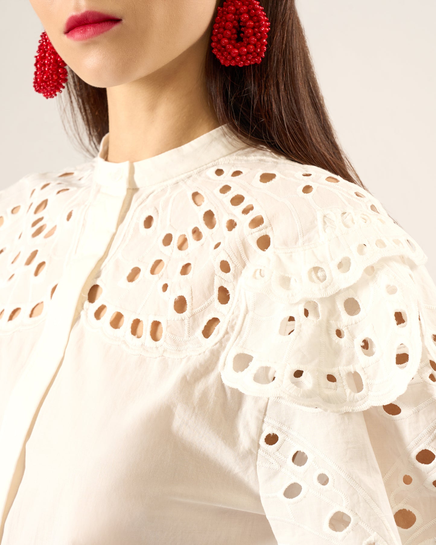 Embroidered Ruffle Blouse