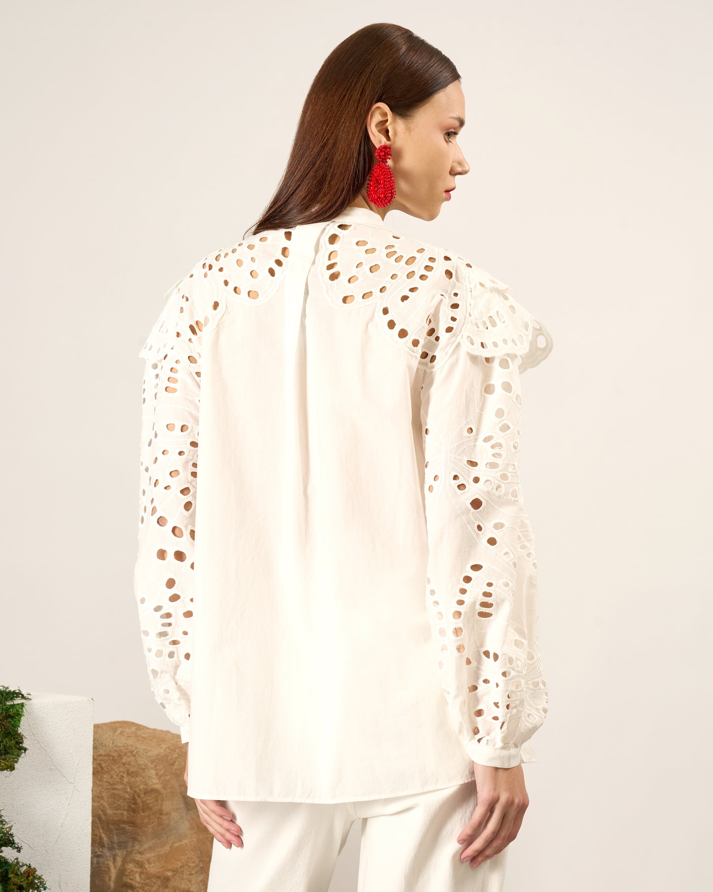 Embroidered Ruffle Blouse