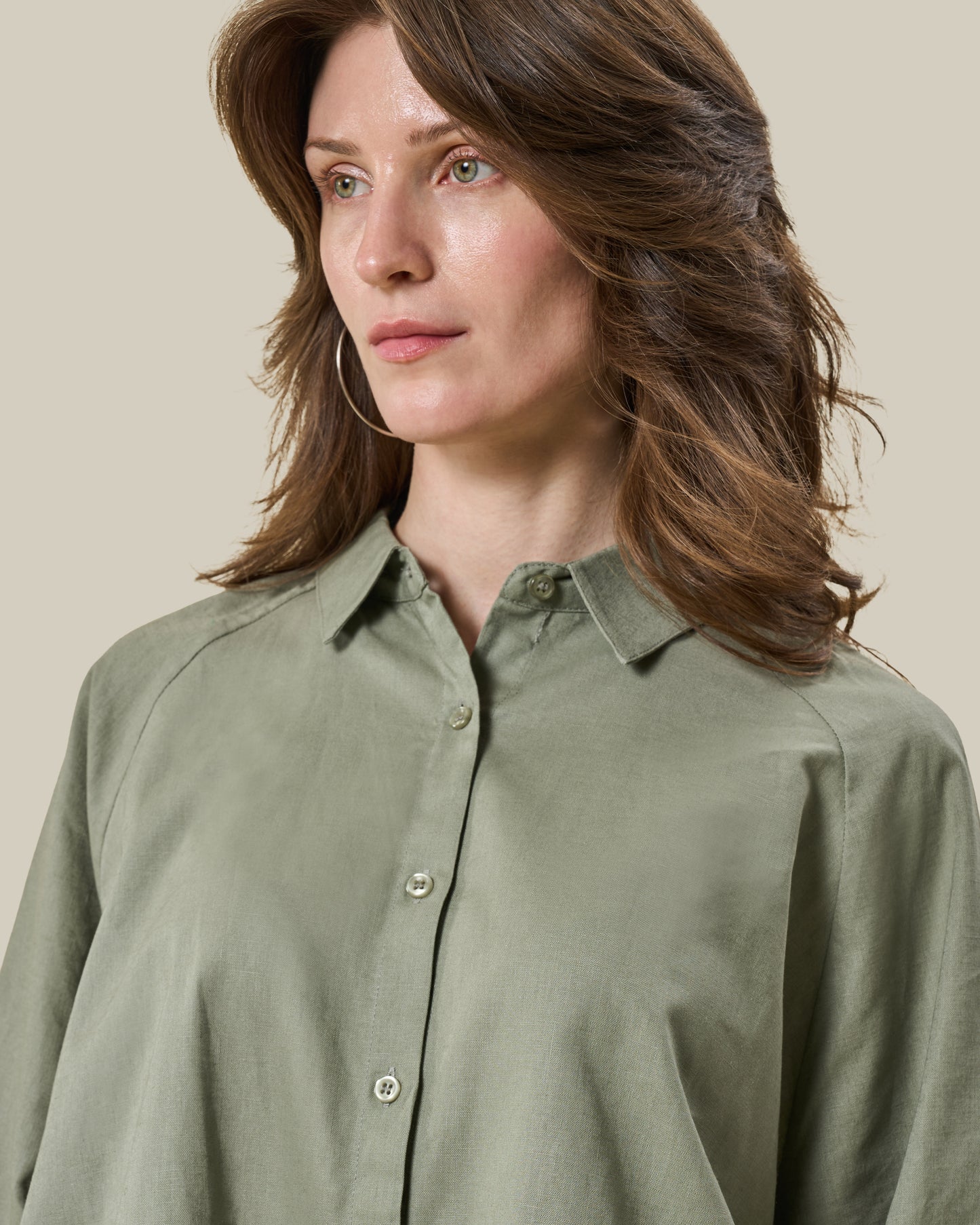 Sage Green Gathered Sleeve Linen Shirt