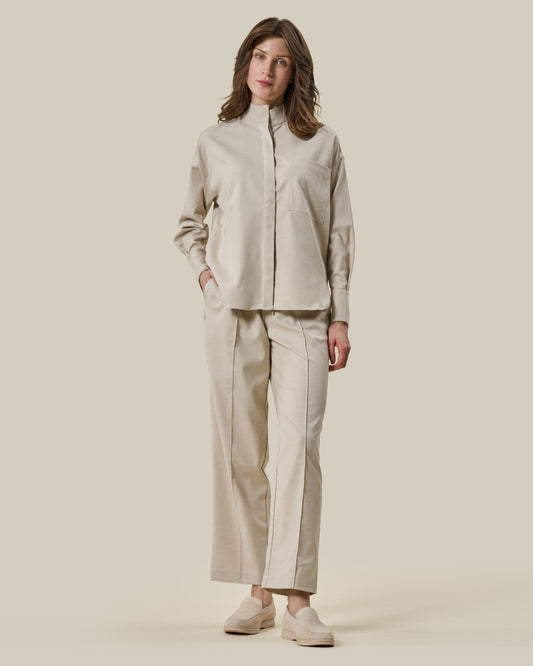Beige High-Collar Oversized Shirt
