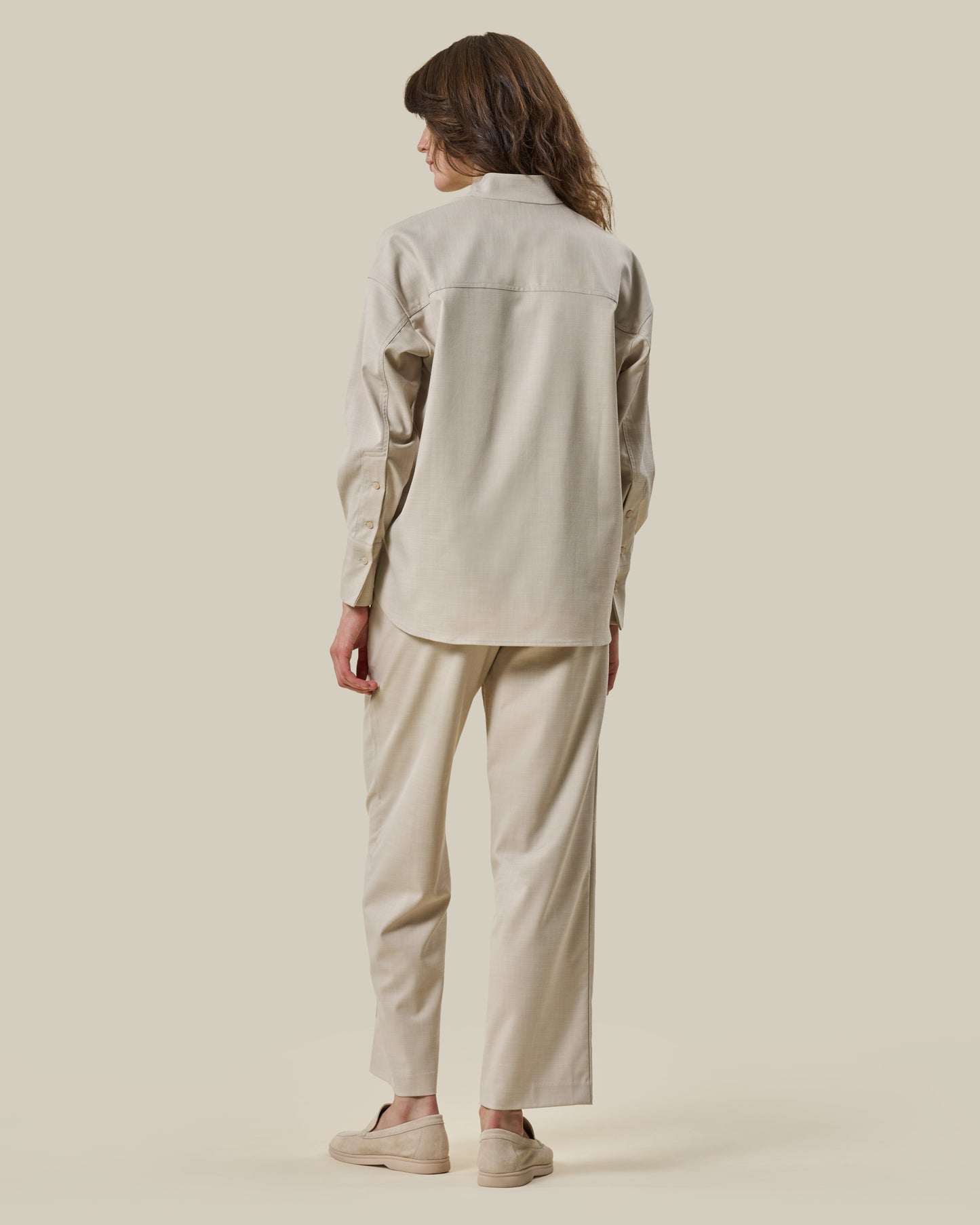 Beige High-Collar Oversized Shirt