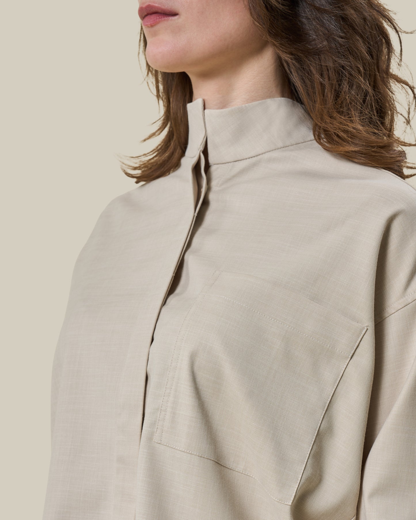 Beige High-Collar Oversized Shirt