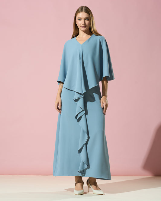 Dusty Blue Cape Overlay Dress
