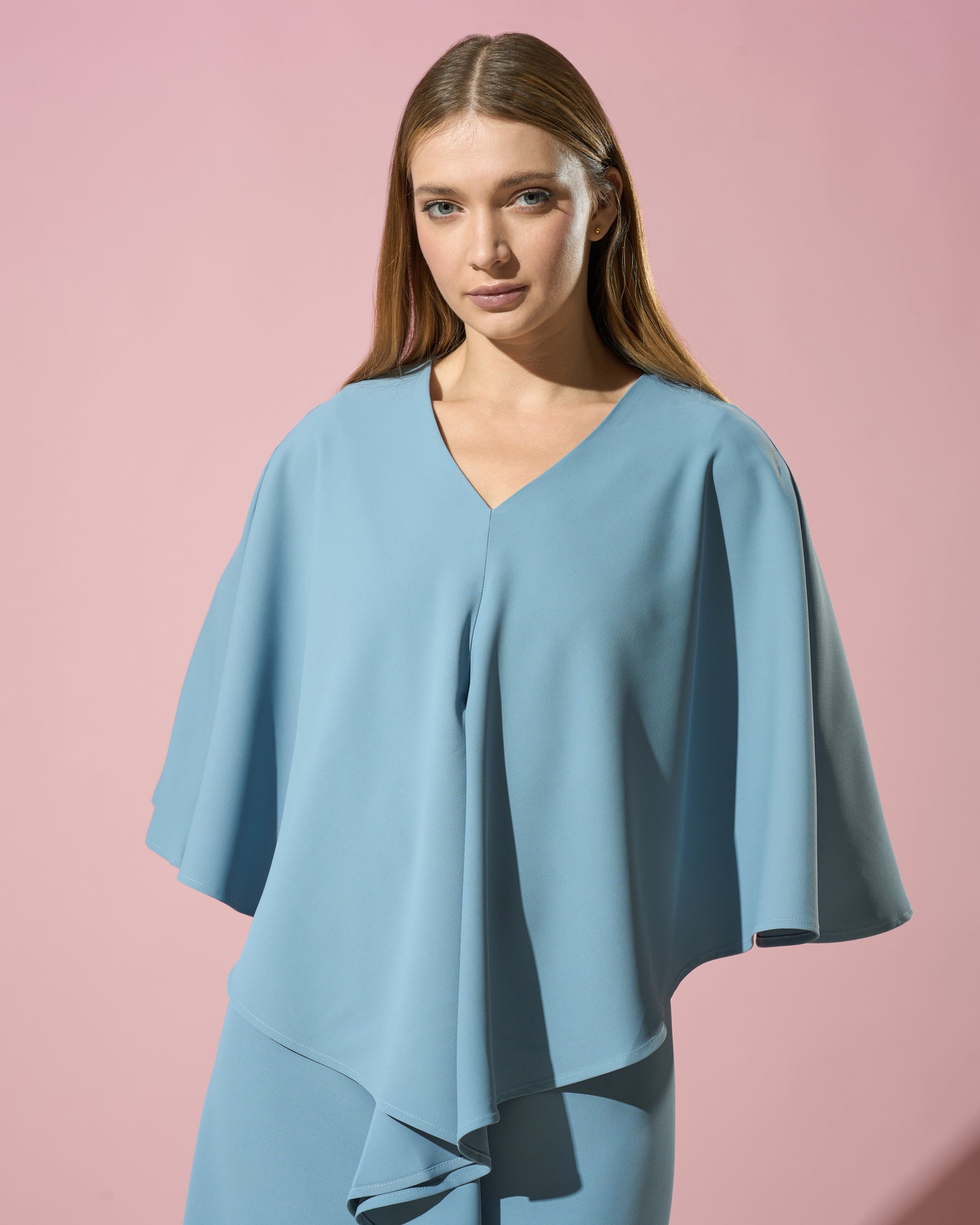 Dusty Blue Cape Overlay Dress