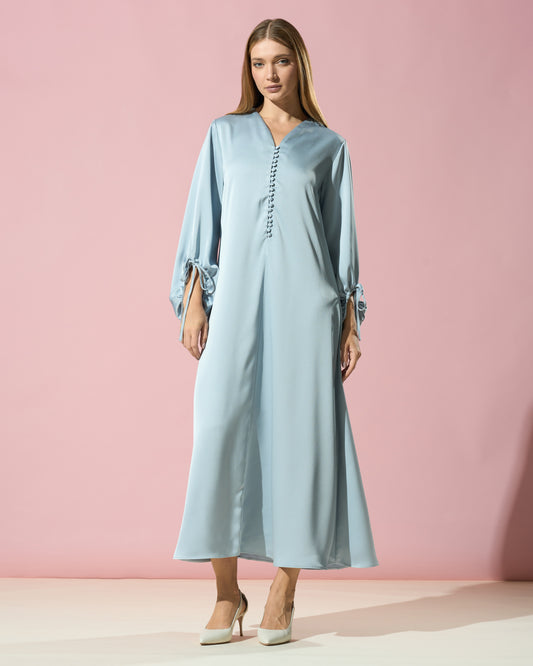Button-Front Tie-Sleeve Dress