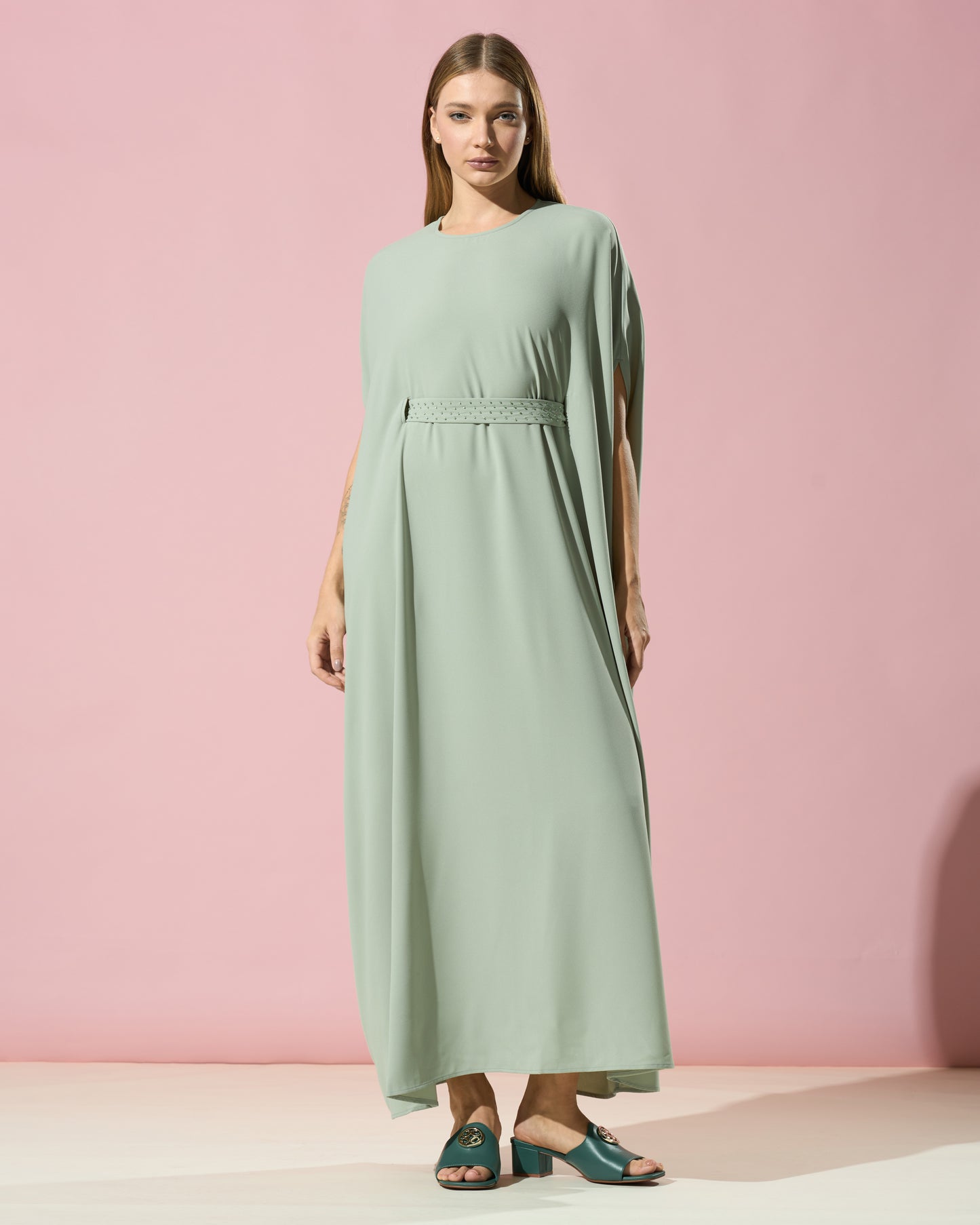 Green Belted Cape Dress