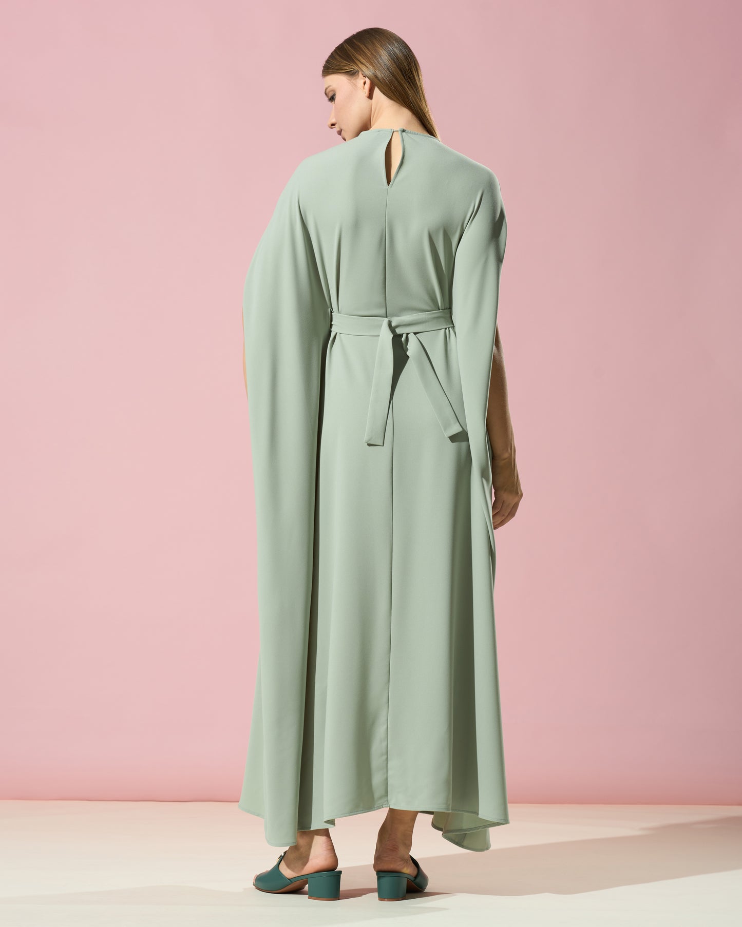 Green Belted Cape Dress
