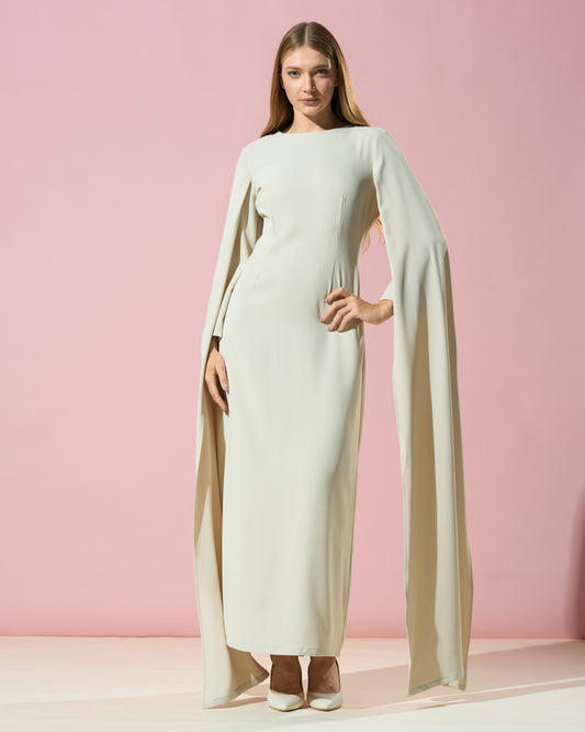 Ivory Cape-Sleeve Column Dress
