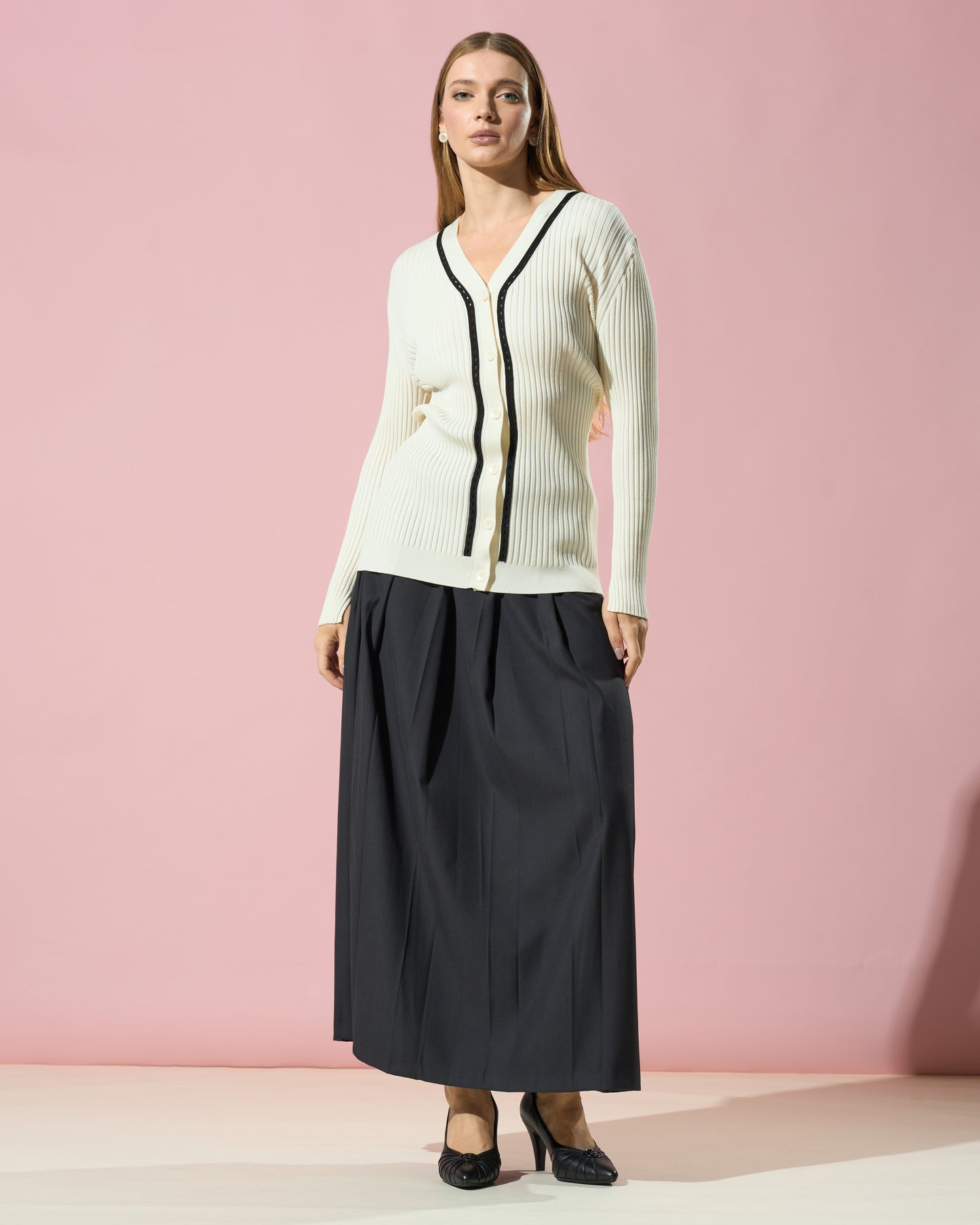 Ribbed Button-Down Cardigan