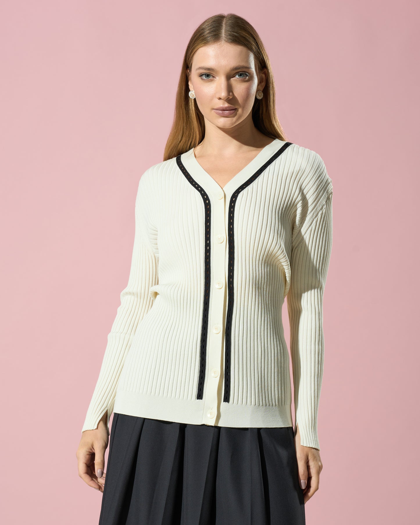 Ribbed Button-Down Cardigan