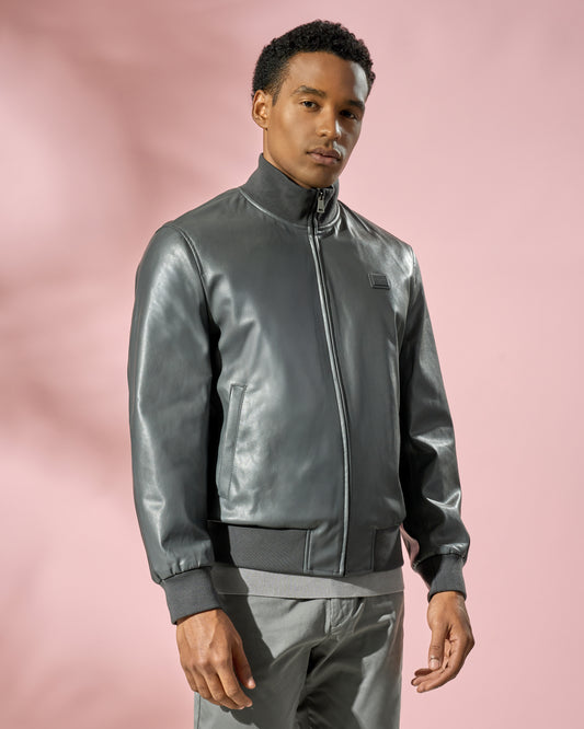 Logo Patched Leather Jacket