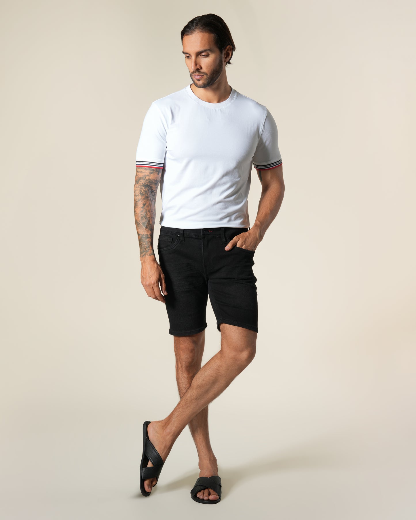 Leather Patch Denim Bermuda Shorts