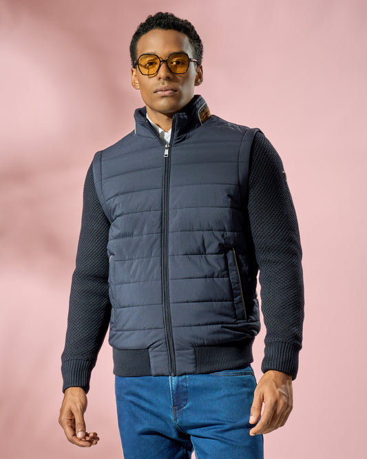 Navy Detachable Sleeve Knit Jacket