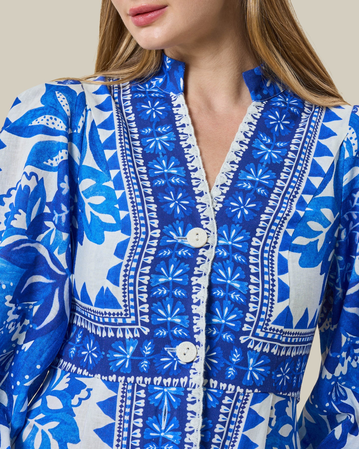 Porcelain Maiolica Border Print Maxi Dress