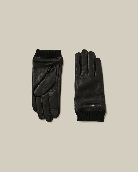 Brand Embellished Leather Gloves
