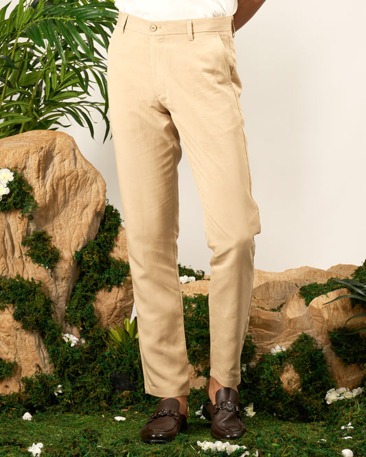 Beige Linen Blend Trousers