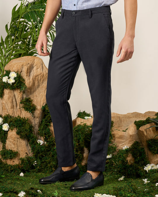 Navy Blue Linen Blend Trousers