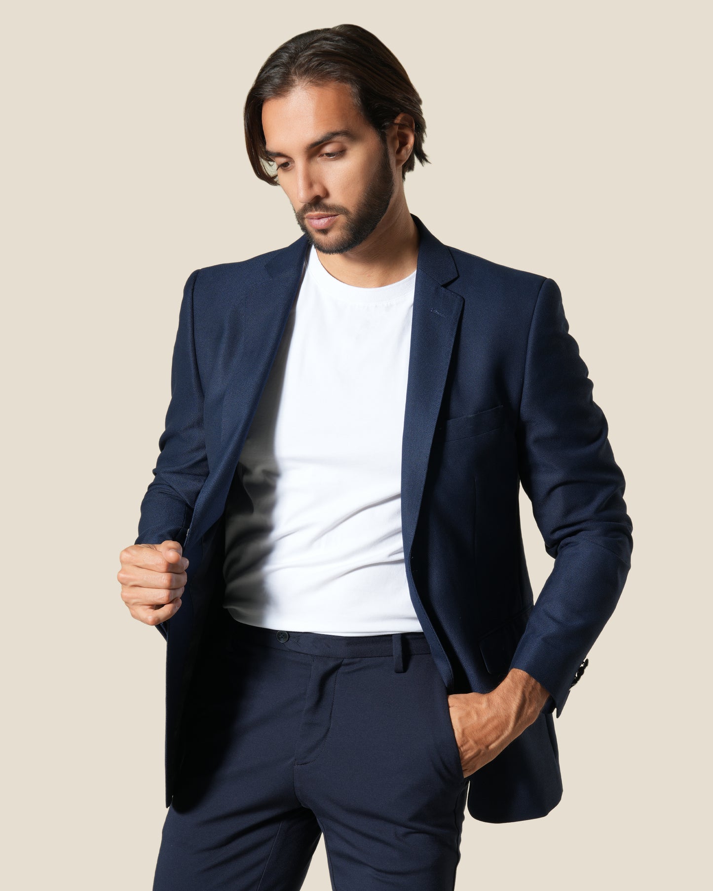 Textured Single Breasted Suit Jacket