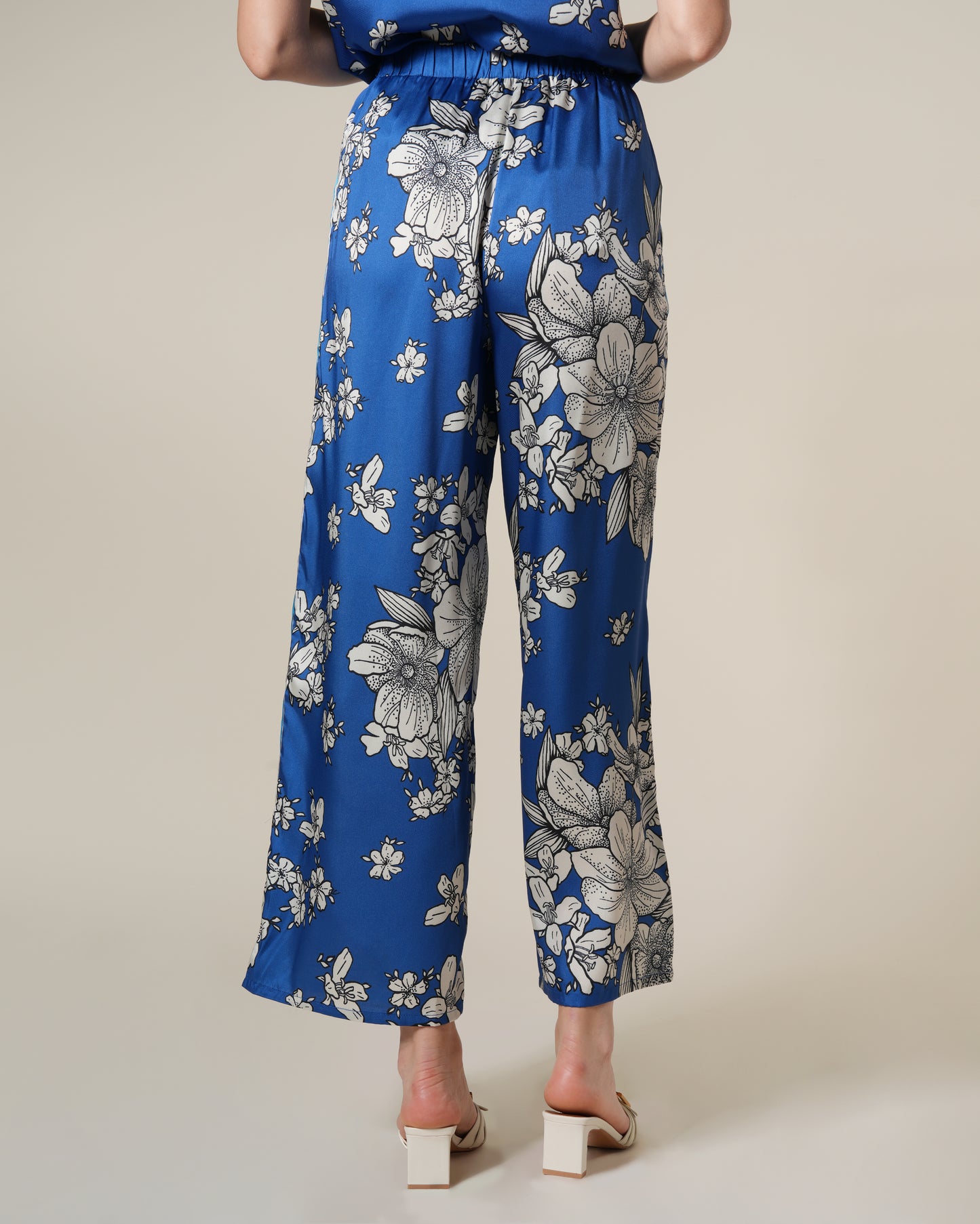 Royal Floral Print Wide Leg Pants