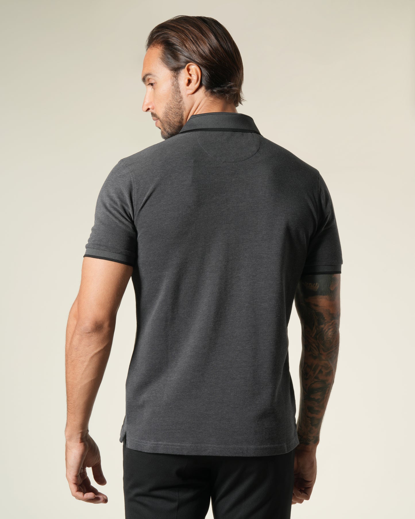 Striped Collar Cotton Polo Shirt