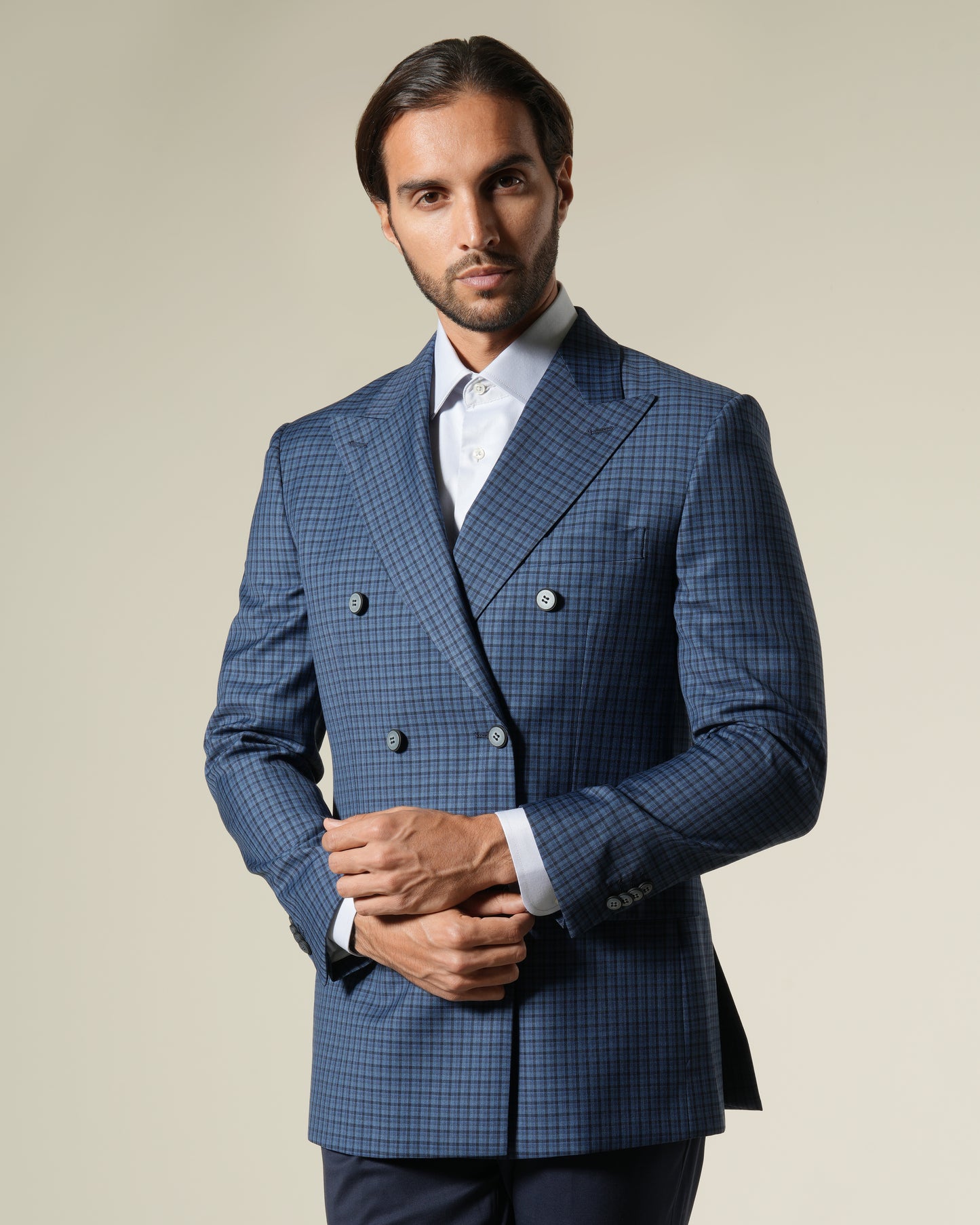 Checked Double-Breasted Suit Jacket
