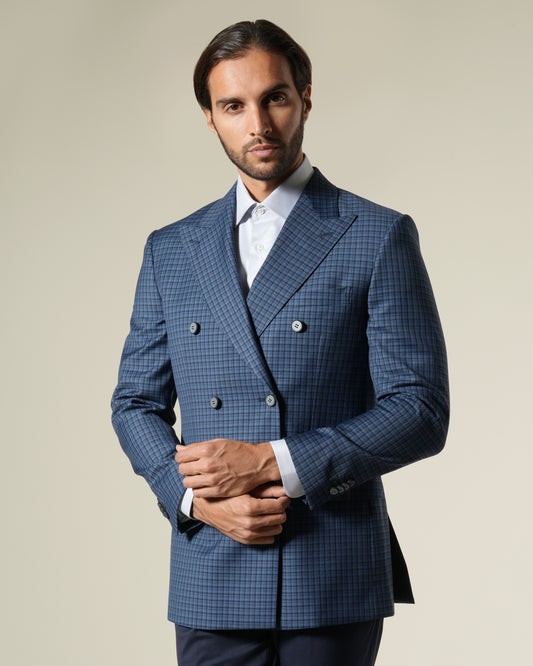 Checked Double-Breasted Suit Jacket