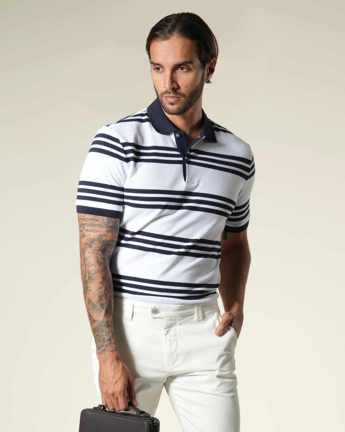 Striped Short Sleeve Cotton Polo Shirt