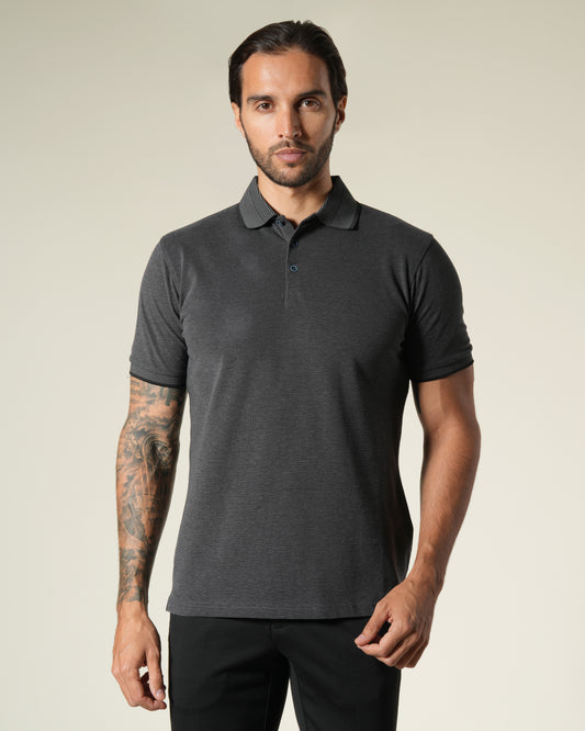 Striped Collar Cotton Polo Shirt
