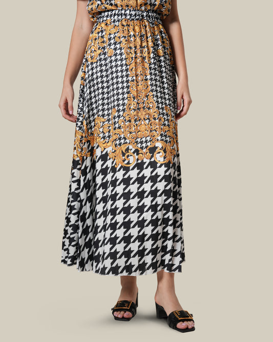 Geometric Baroque Print Pleated Skirt
